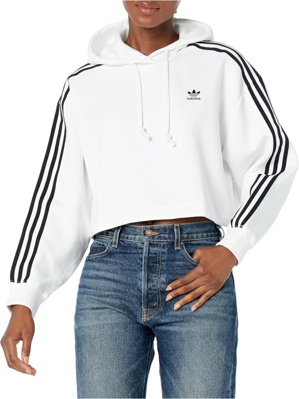 adidas Originals Adicolor Classics 3-Stripes Cropped Hoodie White L